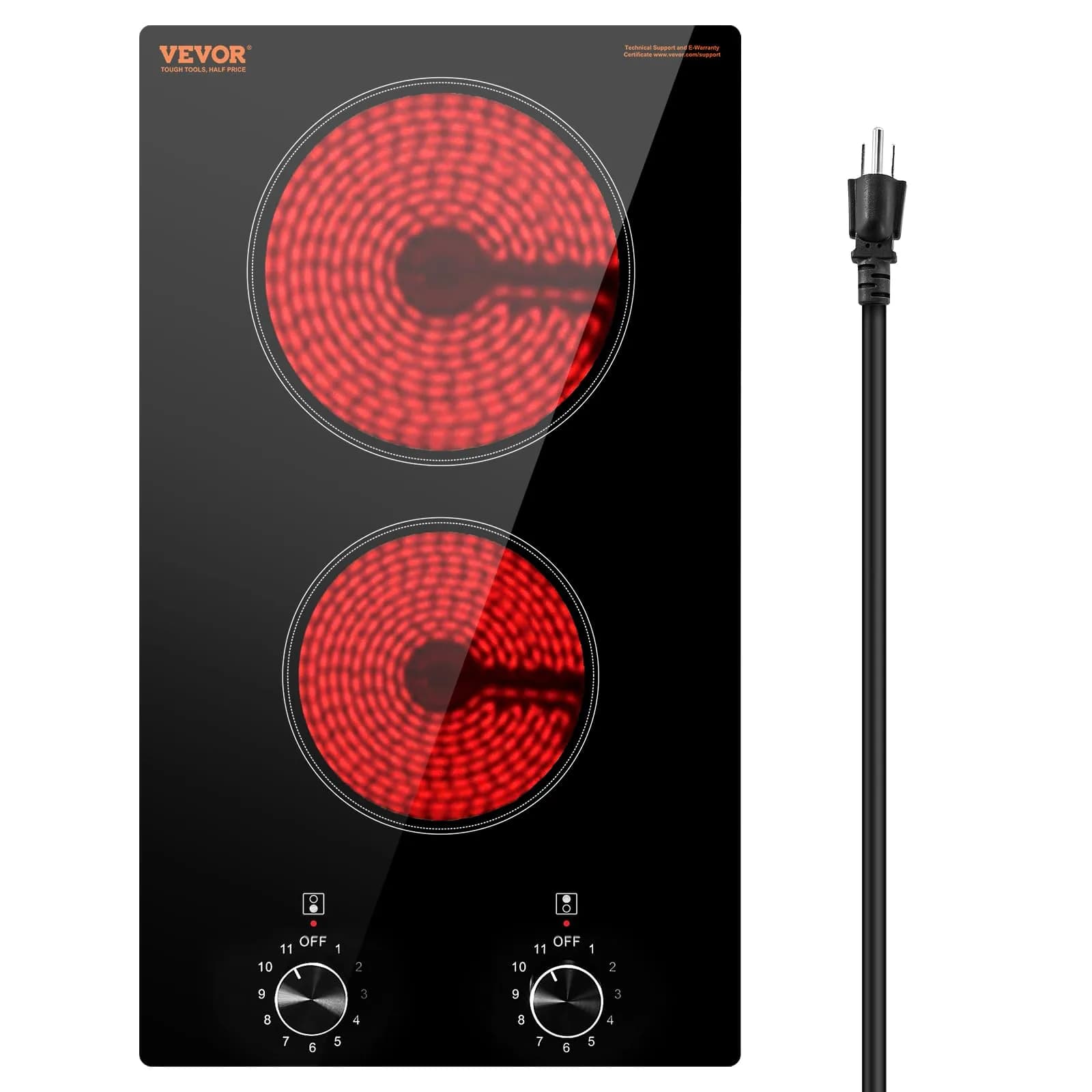 VEVOR 12-Inch Electric Ceramic Cooktop with 2 Burners and Knob Control - main product image