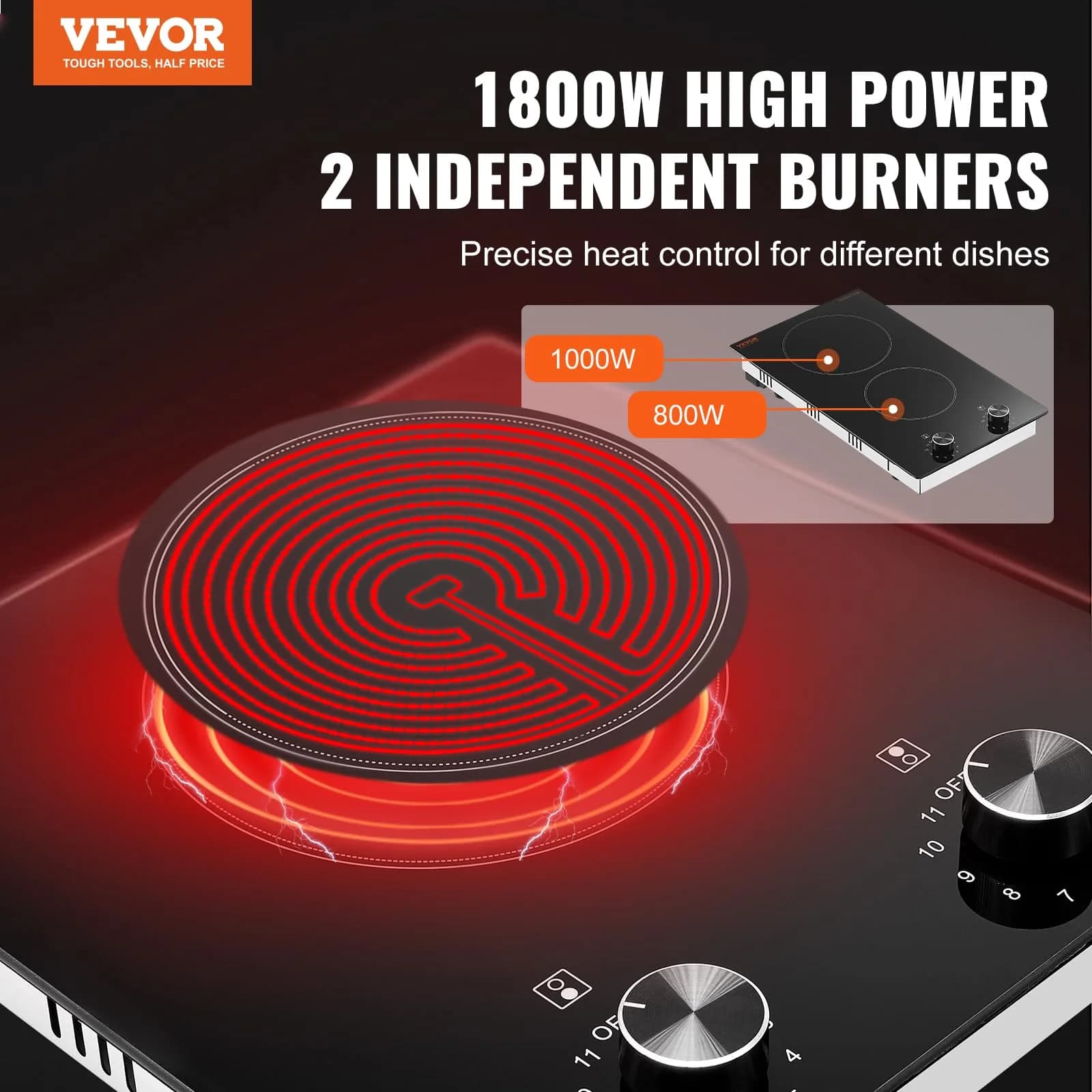 VEVOR 12-Inch Electric Ceramic Cooktop with 2 Burners and Knob Control - view 2