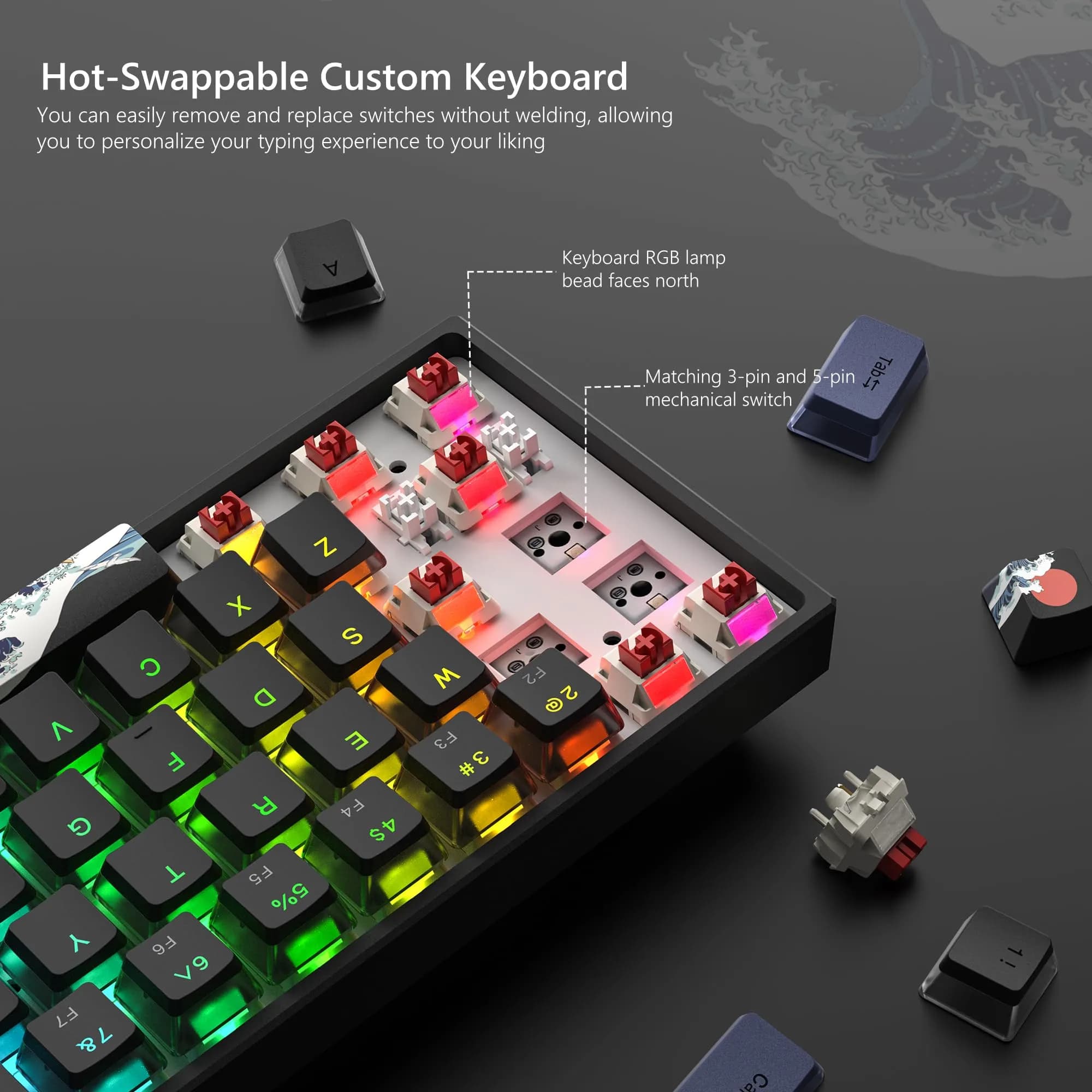 Womier WK61 PRO-Black 61 Keys Mechanical Gaming Keyboard with Linear Red Switch - view 3