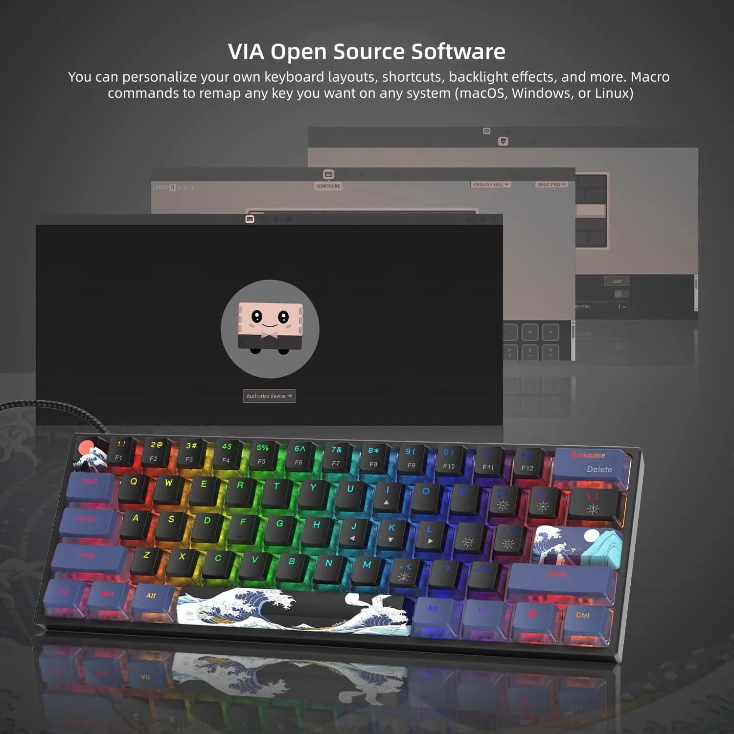 Womier WK61 PRO-Black 61 Keys Mechanical Gaming Keyboard with Linear Red Switch - view 4