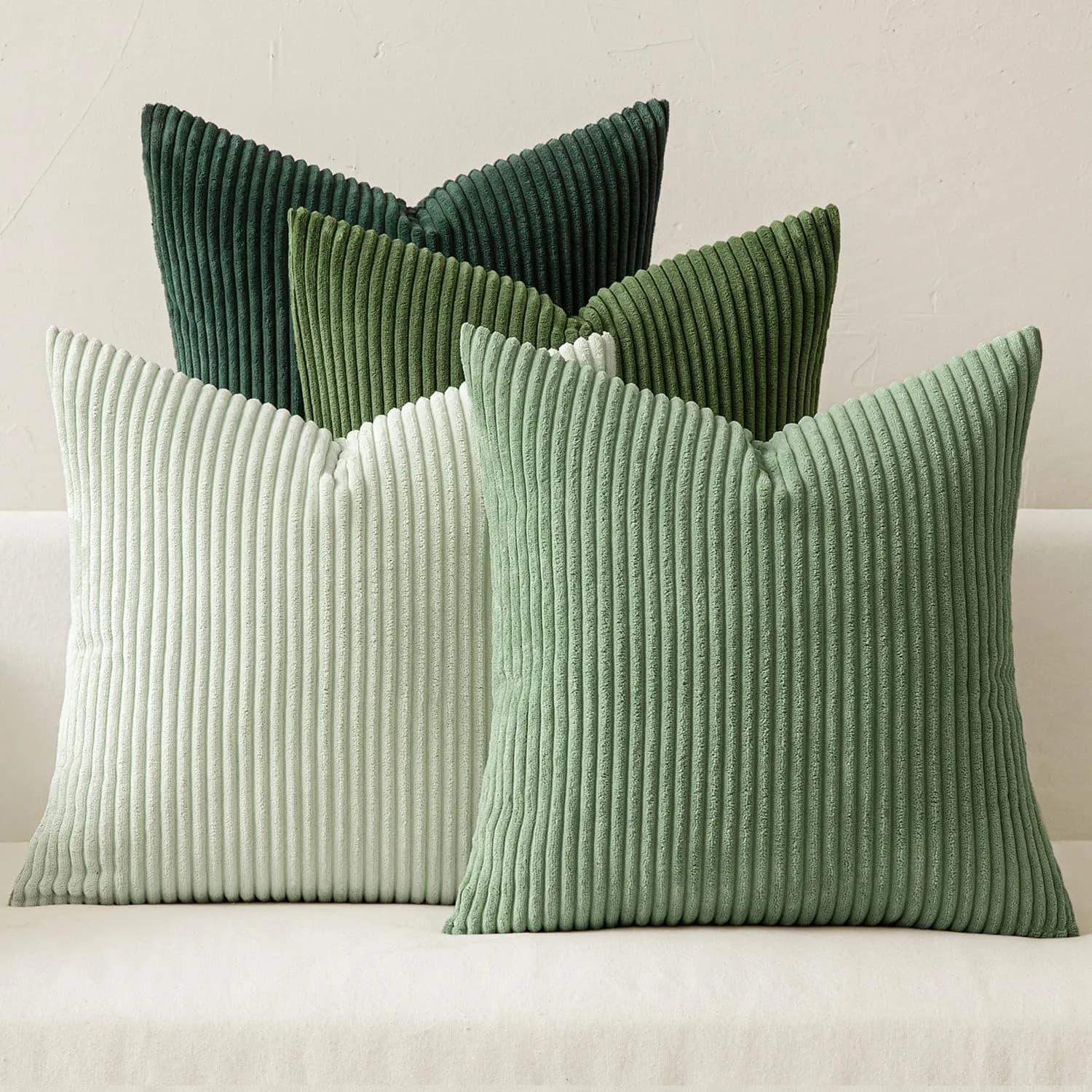 MIULEE Soft Corduroy Decorative Throw Pillow Covers Forest Green 16x16 Inch (Set of 4) | Boho Texture for Cozy Corners