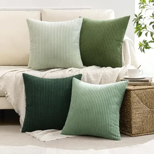 MIULEE Soft Corduroy Decorative Throw Pillow Covers Forest Green 16x16 Inch (Set of 4) | Boho Texture for Cozy Corners thumbnail 2