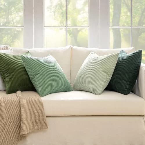 MIULEE Soft Corduroy Decorative Throw Pillow Covers Forest Green 16x16 Inch (Set of 4) | Boho Texture for Cozy Corners thumbnail 3