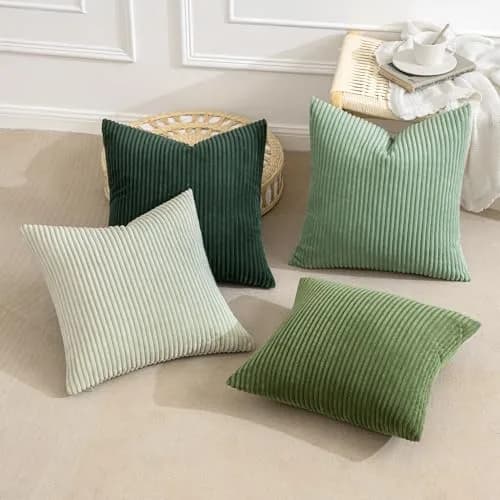 MIULEE Soft Corduroy Decorative Throw Pillow Covers Forest Green 16x16 Inch (Set of 4) | Boho Texture for Cozy Corners thumbnail 4