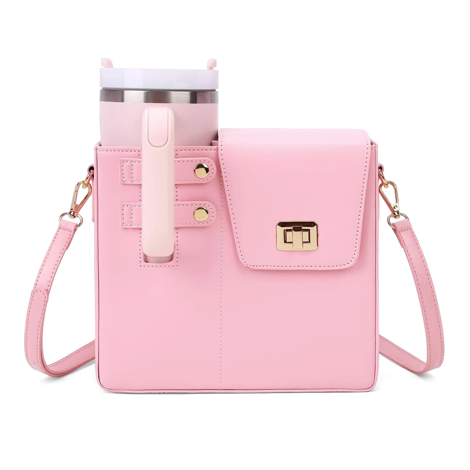 BBIQI Crossbody Water Bottle Purse for 40oz Tumbler | Adjustable Strap, Waterproof Faux Leather, Multi Pocket Storage