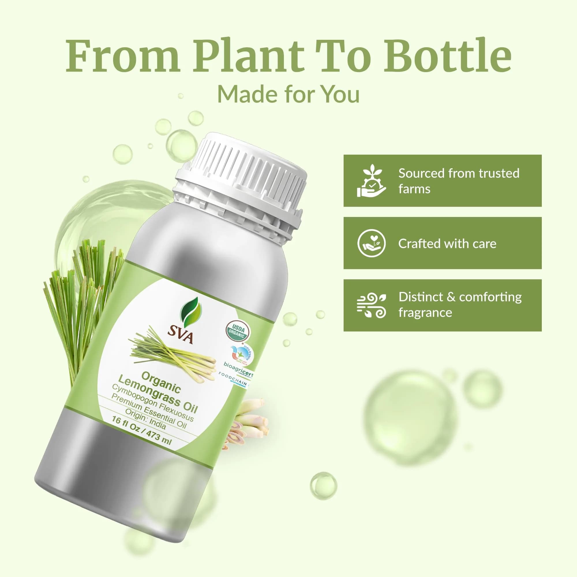 SVA ORGANICS Organic Lemongrass Essential Oil - 16 Fl Oz (Pack of 1) - Pure & Natural - view 4