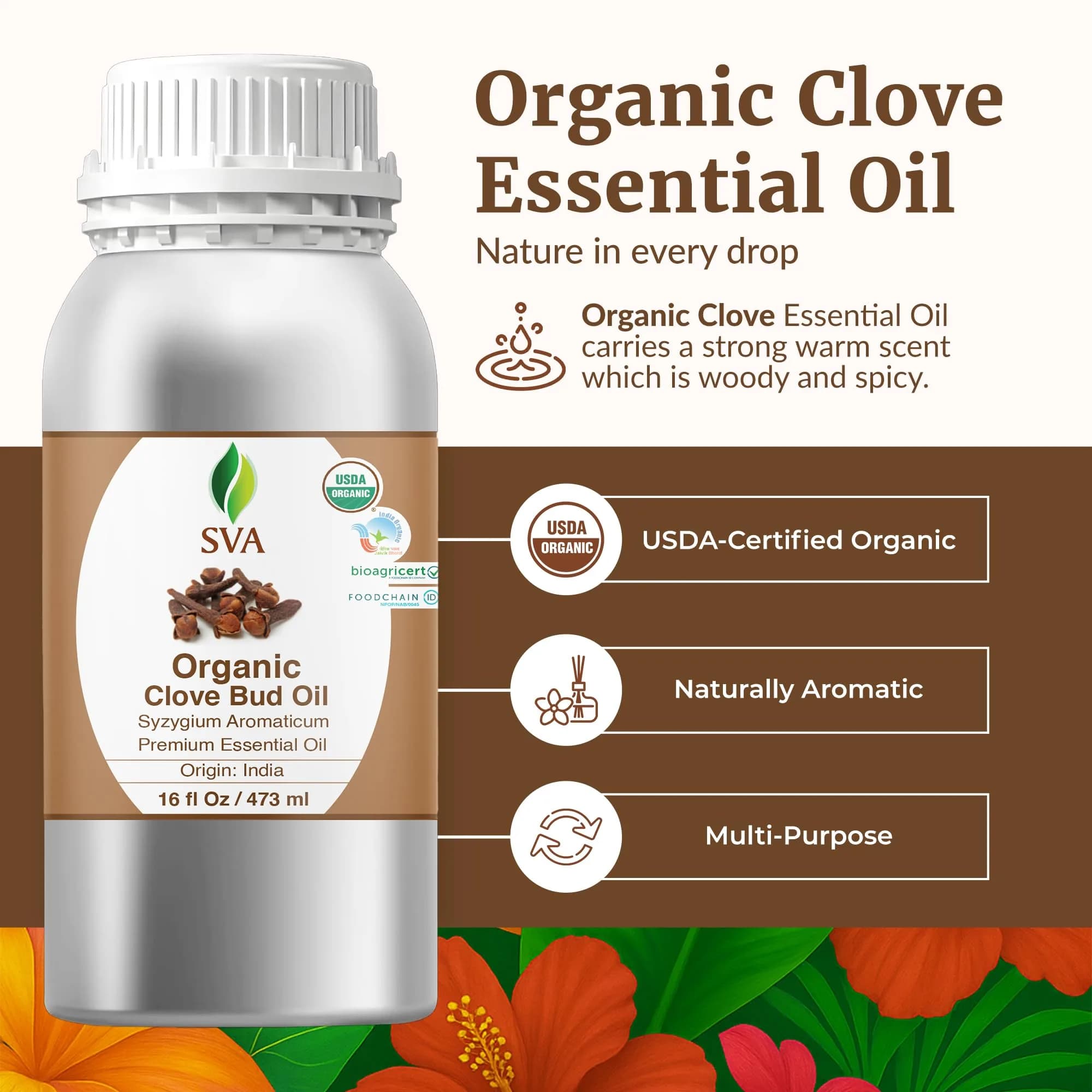 SVA ORGANICS Organic Clove Essential Oil 16 Fl Oz (473 ml) - Pure & Natural Aromatherapy Oil - view 2