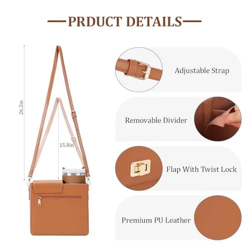 BBIQI Crossbody Water Bottle Purse for 40oz Tumbler Waterproof Faux Leather Adjustable Strap thumbnail 6