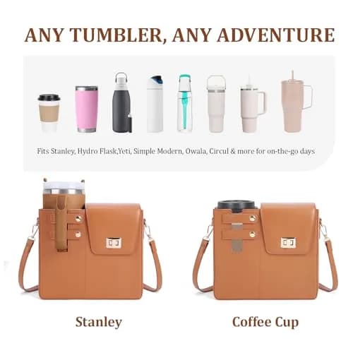 BBIQI Crossbody Water Bottle Purse for 40oz Tumbler Waterproof Faux Leather Adjustable Strap thumbnail 3