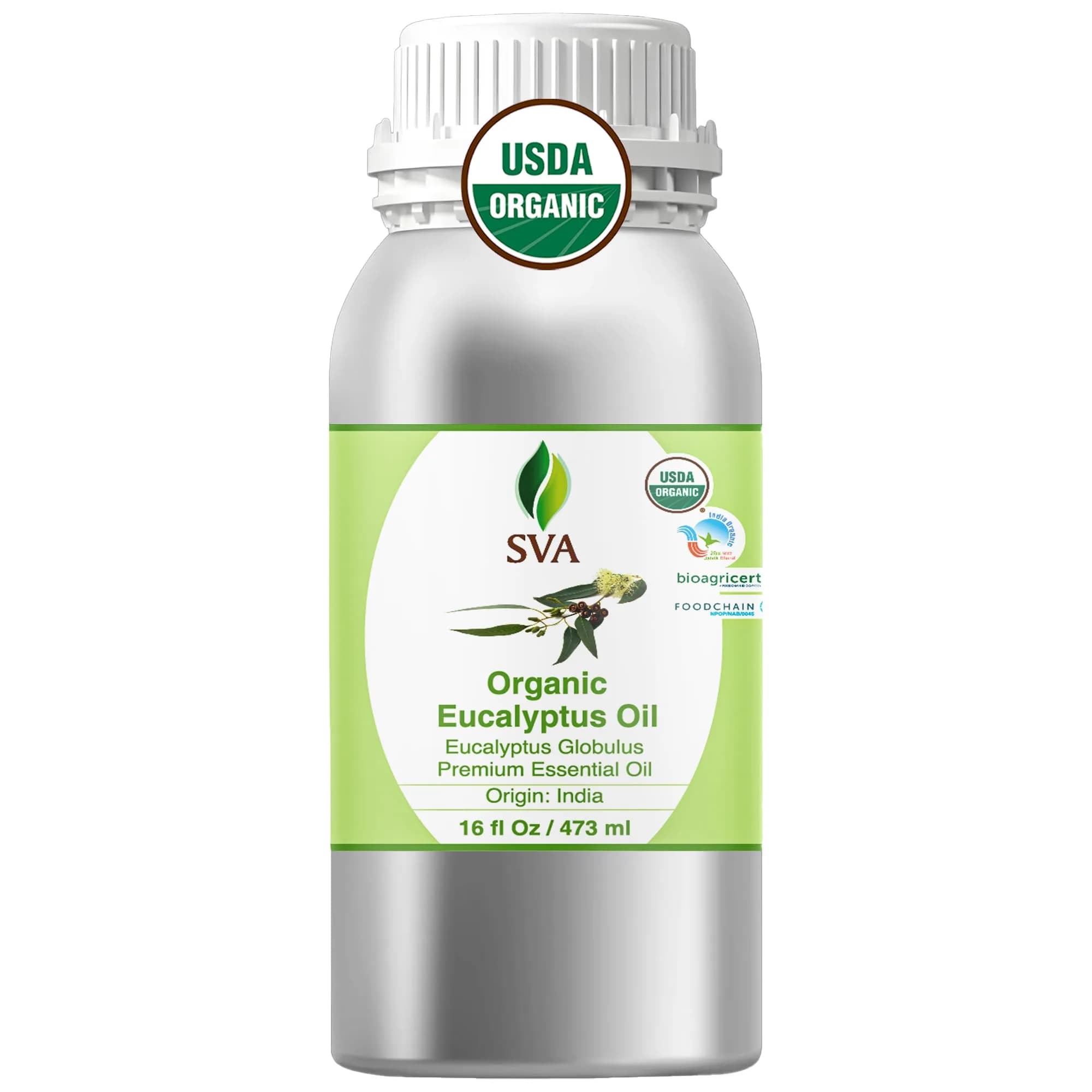 SVA Organics Eucalyptus Essential Oil, 16 Fl Oz (473 ml) - Pure & Natural, Steam Distilled - main product image