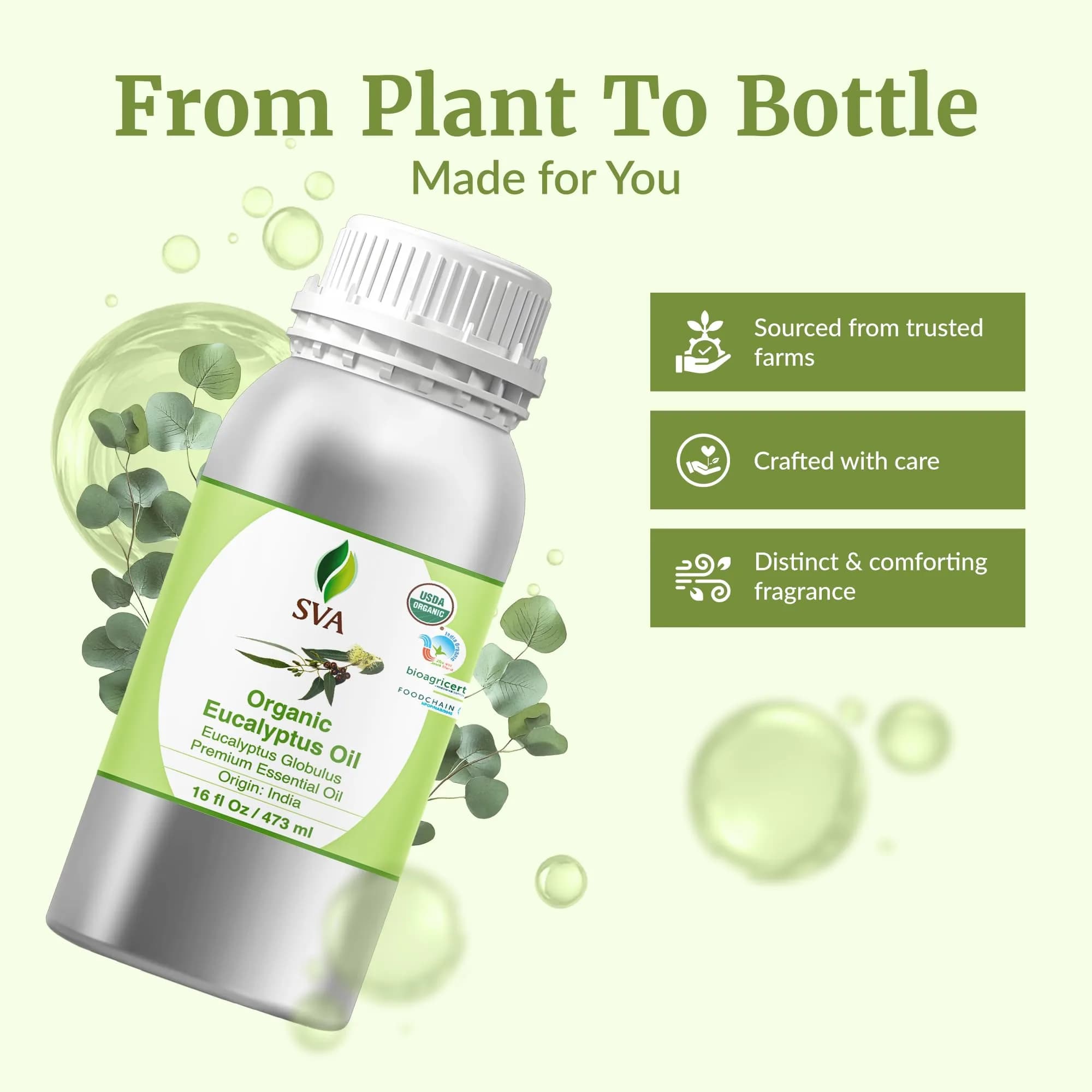 SVA Organics Eucalyptus Essential Oil, 16 Fl Oz (473 ml) - Pure & Natural, Steam Distilled - view 4