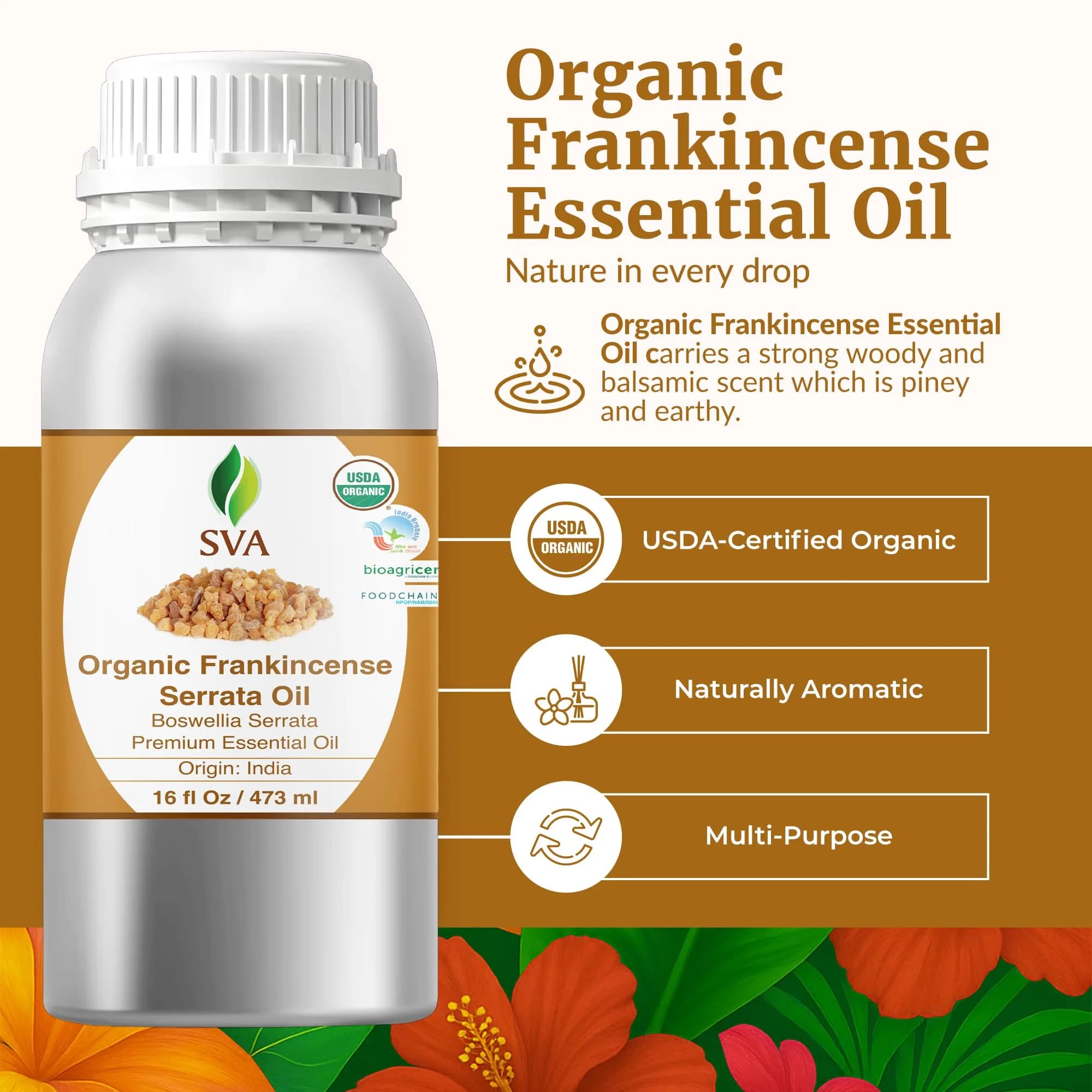 SVA ORGANICS Organic Frankincense Essential Oil 16 Fl Oz (473 ml) - 100% Pure & Natural - view 2