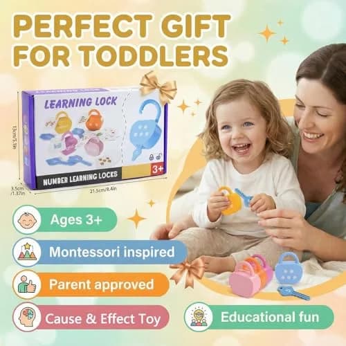 GEERAY Montessori Lock & Key Set for Toddlers 3+ | 5 Apple Locks, Keys & 10 Cards | Learn Numbers, Colors & Motor Skills STEM Toy thumbnail 7