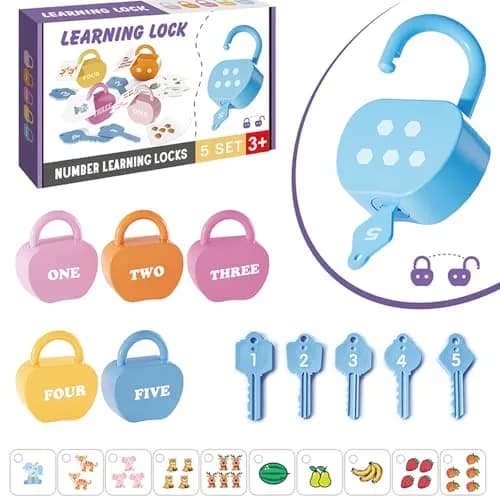 GEERAY Montessori Lock & Key Set for Toddlers 3+ | 5 Apple Locks, Keys & 10 Cards | Learn Numbers, Colors & Motor Skills STEM Toy thumbnail 8