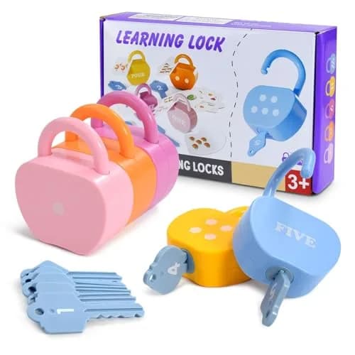 GEERAY Montessori Lock & Key Set for Toddlers 3+ | 5 Apple Locks, Keys & 10 Cards | Learn Numbers, Colors & Motor Skills STEM Toy thumbnail 9