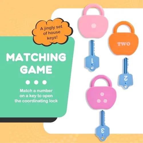 GEERAY Montessori Lock & Key Set for Toddlers 3+ | 5 Apple Locks, Keys & 10 Cards | Learn Numbers, Colors & Motor Skills STEM Toy thumbnail 2