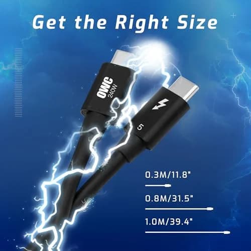 OWC Thunderbolt 5 (USB-C) Cable 0.8M (240W) | 80Gb/s Data Transfer thumbnail 5