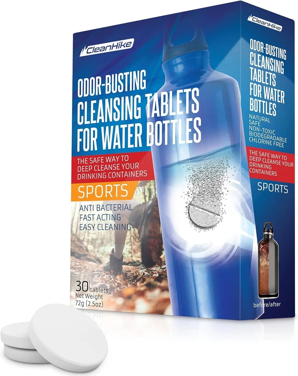 CleanHike Water Bottle Cleaning Tablets 36 Count | Effervescent Formula for Tumblers & Stainless Steel