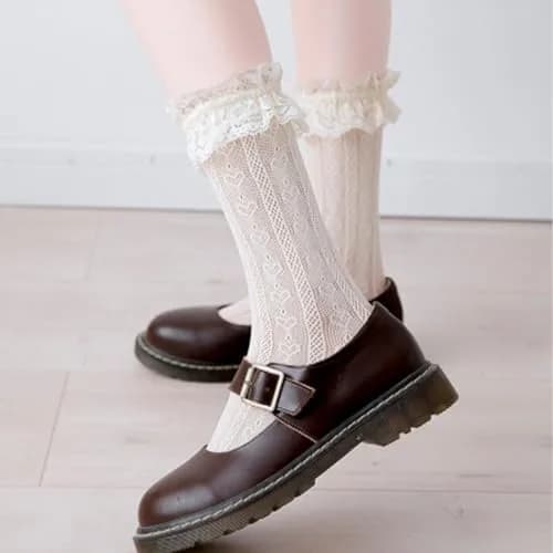 MKYSZLT Womens White Lace Socks Ruffle Frilly Dress Socks 4 Pack | Cute Mesh Lace Trim Ankle High Socks for Women thumbnail 3
