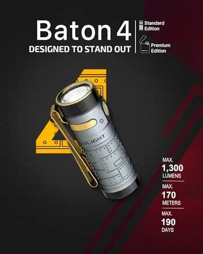 OLIGHT Baton4 Rechargeable LED Flashlight | 1300 Lumens, Compact, 6 Modes, Magnetic Tail, IPX8 Waterproof thumbnail 2