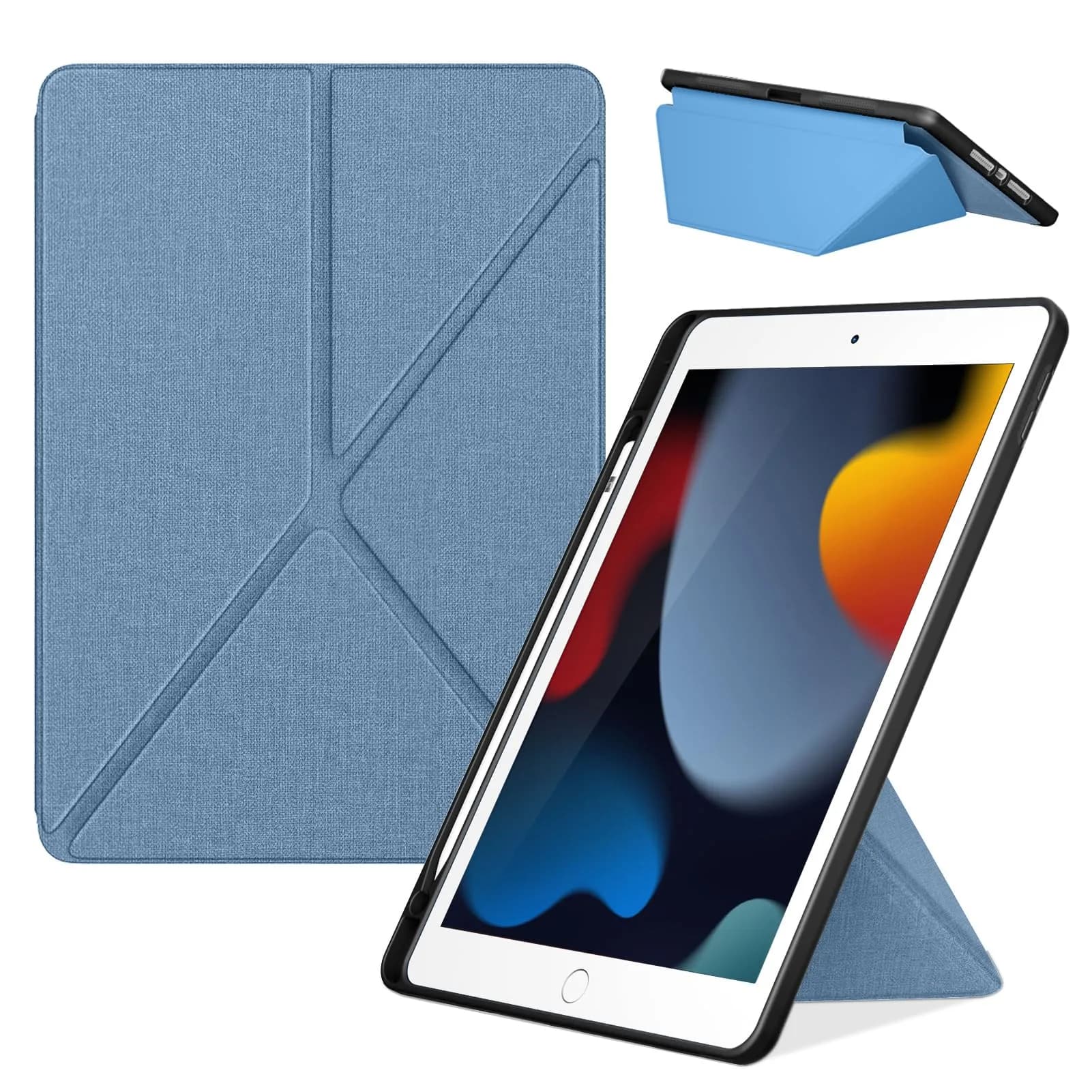 DTTO Foldable Case for iPad 9th/8th/7th Gen 10.2-inch | Auto Sleep/Wake, Pencil Holder, Sky Blue