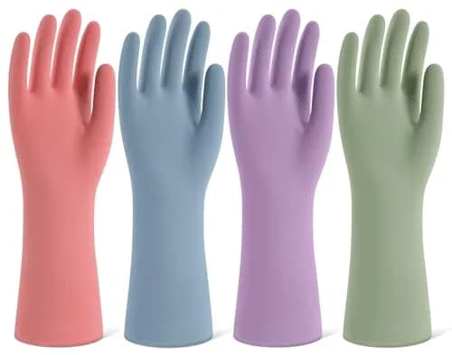 SIFANGKE Rubber Cleaning Gloves 4 Pairs (Small, Boho Colors) | Reusable, Waterproof, Non-Slip Grip thumbnail 1
