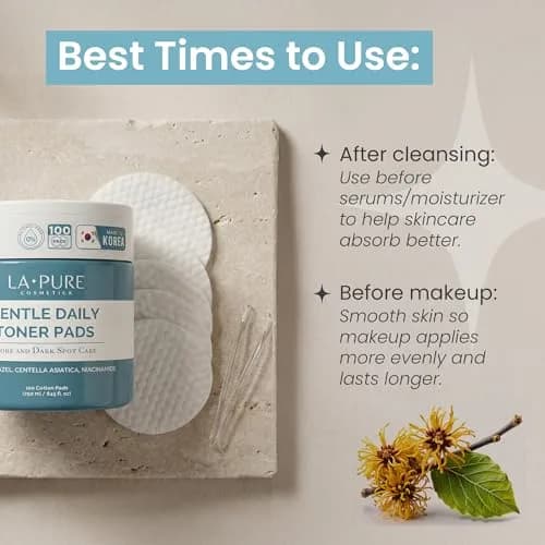 LA PURE Korean Toner Pads for Face, Dark Spots & Dull Skin – 100 Count | Hydrating, Exfoliating, Brightening thumbnail 8