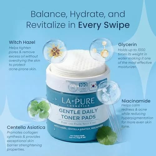 LA PURE Korean Toner Pads for Face, Dark Spots & Dull Skin – 100 Count | Hydrating, Exfoliating, Brightening thumbnail 3