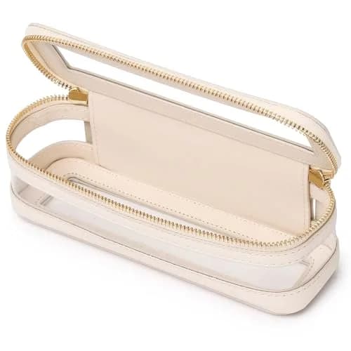 Pinkmik Slim Clear Makeup Brush Case Beige 21.5cm (8.46") | Waterproof Faux Leather Travel Cosmetic Bag thumbnail 1