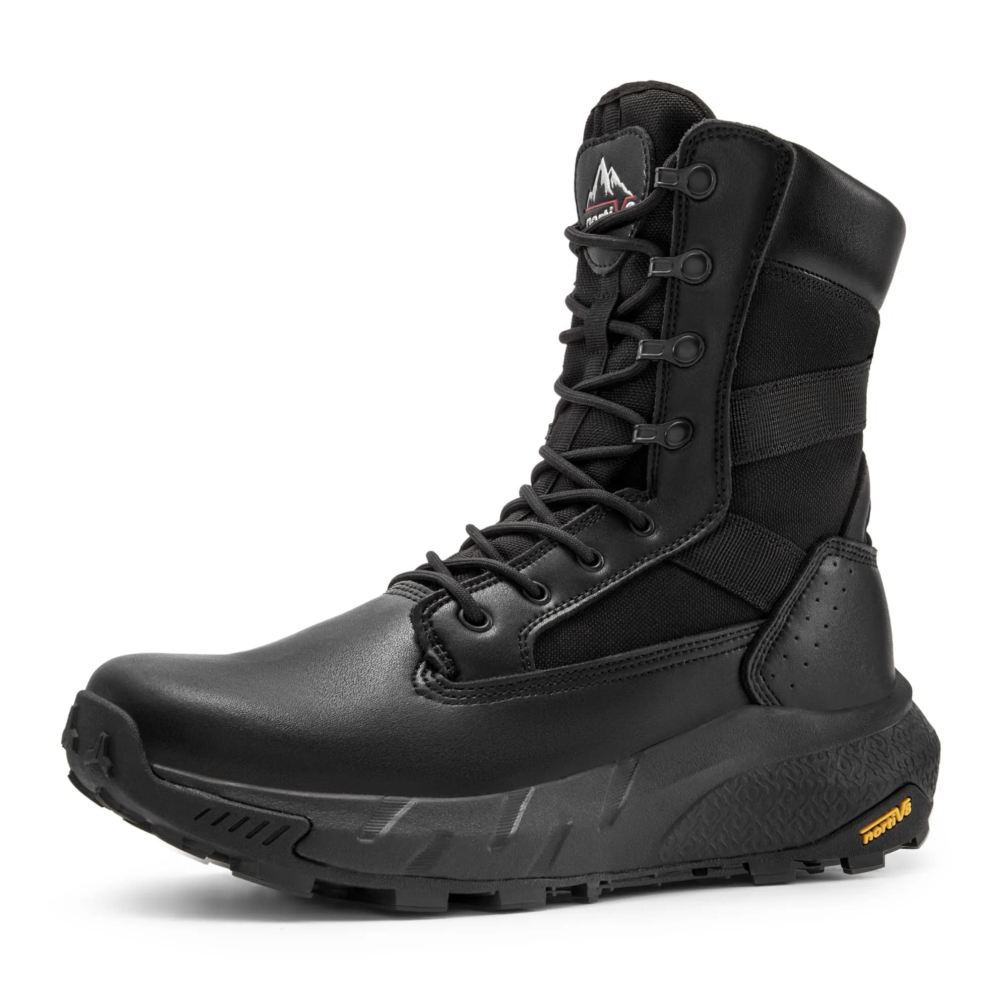 NORTIV 8 Men's Black Tactical Military Work Boots 8 Wide | Side Zipper Leather Lightweight Hiking Motorcycle Combat Boots 8 Inches Peakforce - main product image