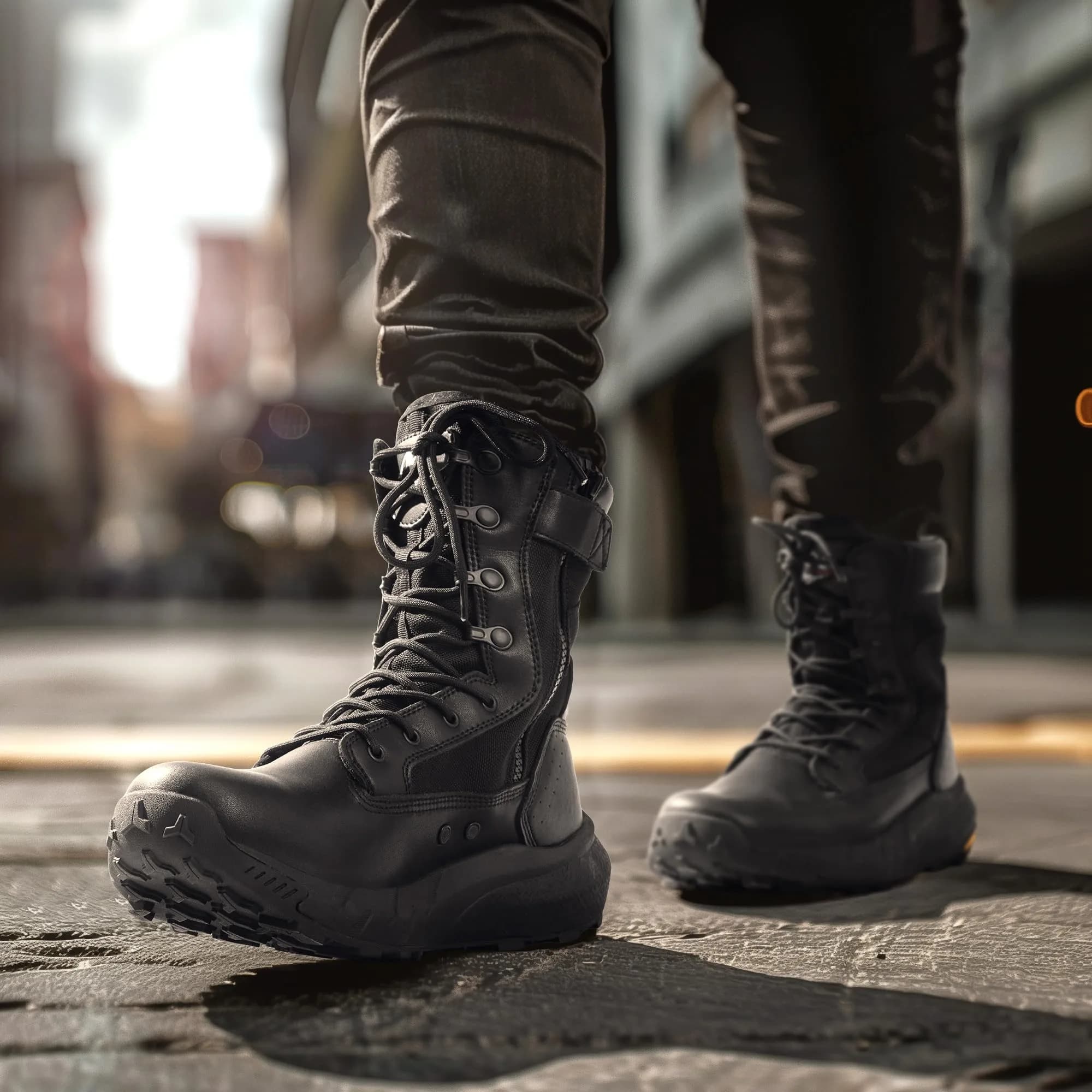 NORTIV 8 Men's Black Tactical Military Work Boots 8 Wide | Side Zipper Leather Lightweight Hiking Motorcycle Combat Boots 8 Inches Peakforce - view 2