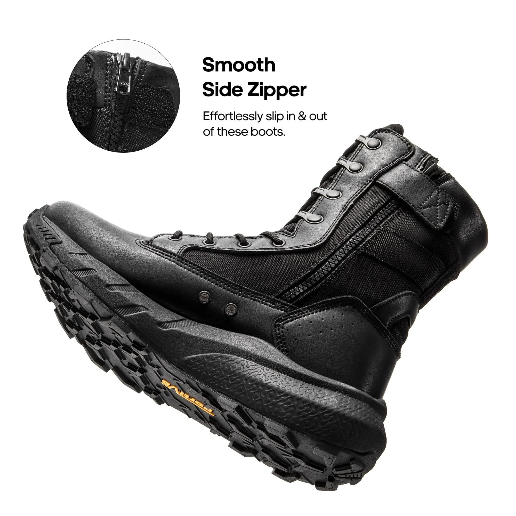 NORTIV 8 Men's Black Tactical Military Work Boots 8 Wide | Side Zipper Leather Lightweight Hiking Motorcycle Combat Boots 8 Inches Peakforce - view 3