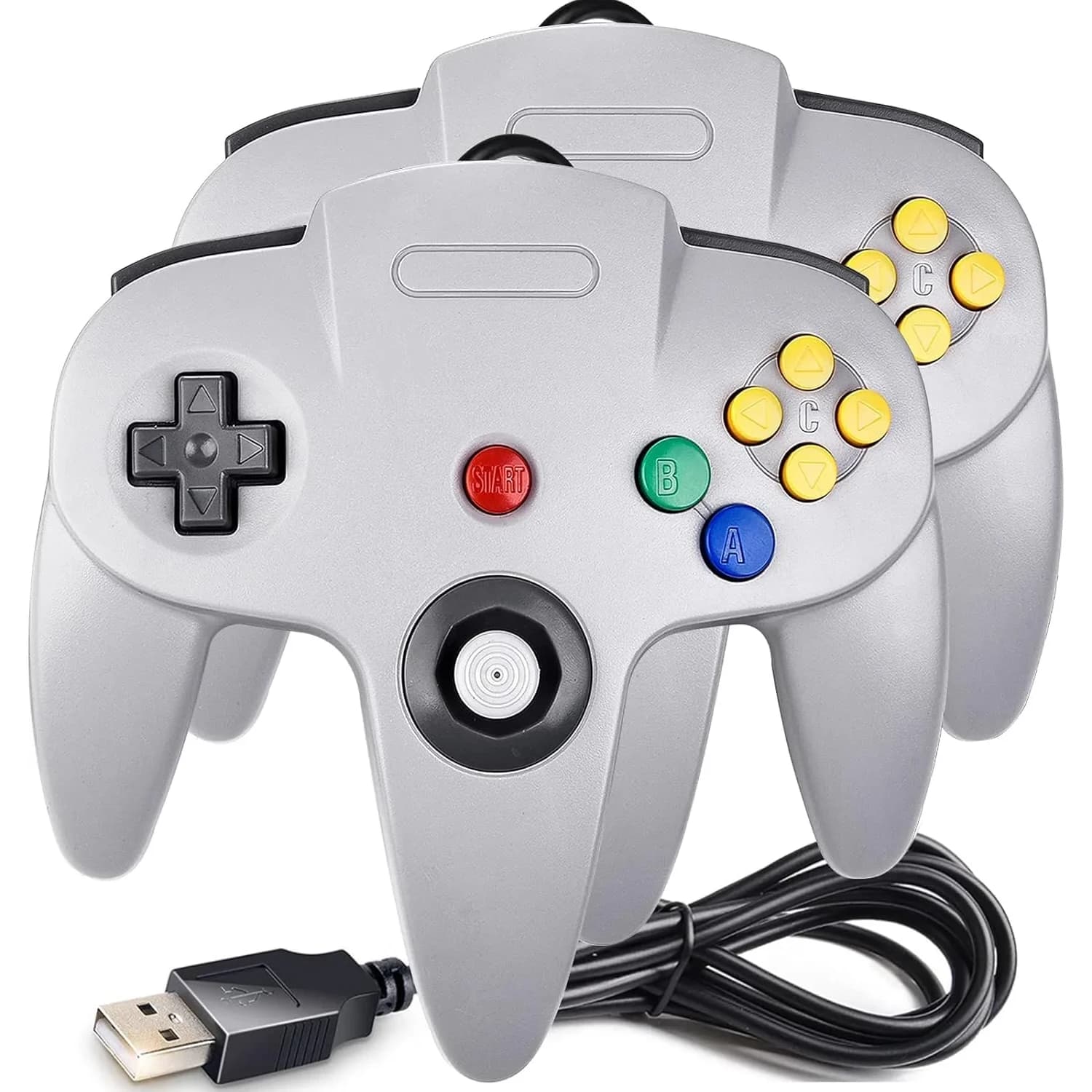 SAFFUN 2 Pack Classic N64 Controller Wired USB PC Gamepad 203g (7.2 oz) | Plug & Play for Windows PC macOS Raspberry Pi