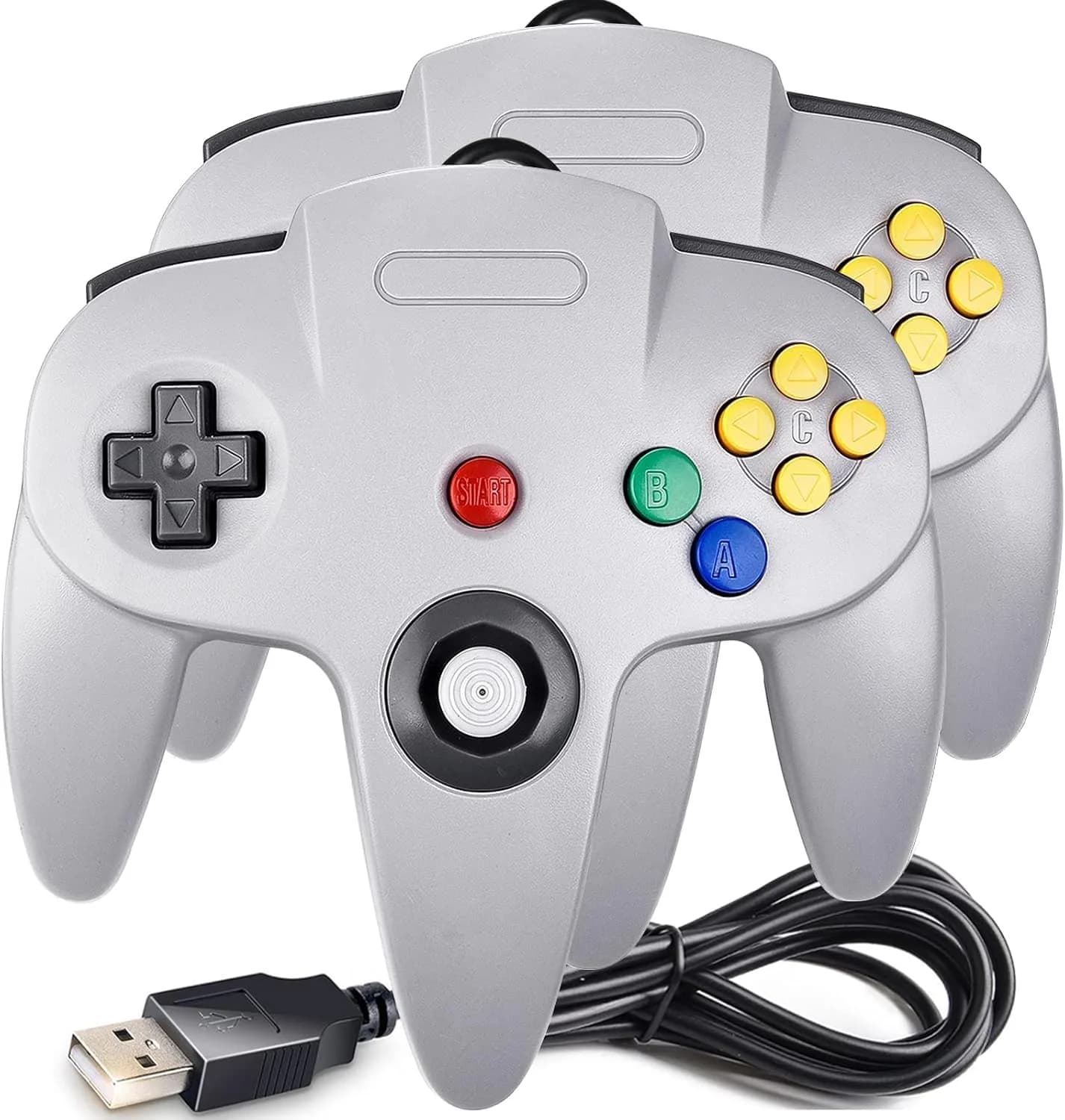 SAFFUN 2 Pack Classic N64 Controller Wired USB PC Gamepad 203g (7.2 oz) | Plug & Play for Windows PC macOS Raspberry Pi - main product image