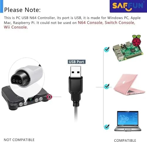SAFFUN 2 Pack Classic N64 Controller Wired USB PC Gamepad 203g (7.2 oz) | Plug & Play for Windows PC macOS Raspberry Pi thumbnail 6