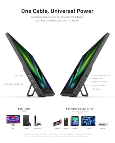 WCV 15.6 Inch Portable Monitor 1080P USB-C HDMI Ultra-Slim Travel Screen with Kickstand thumbnail 4
