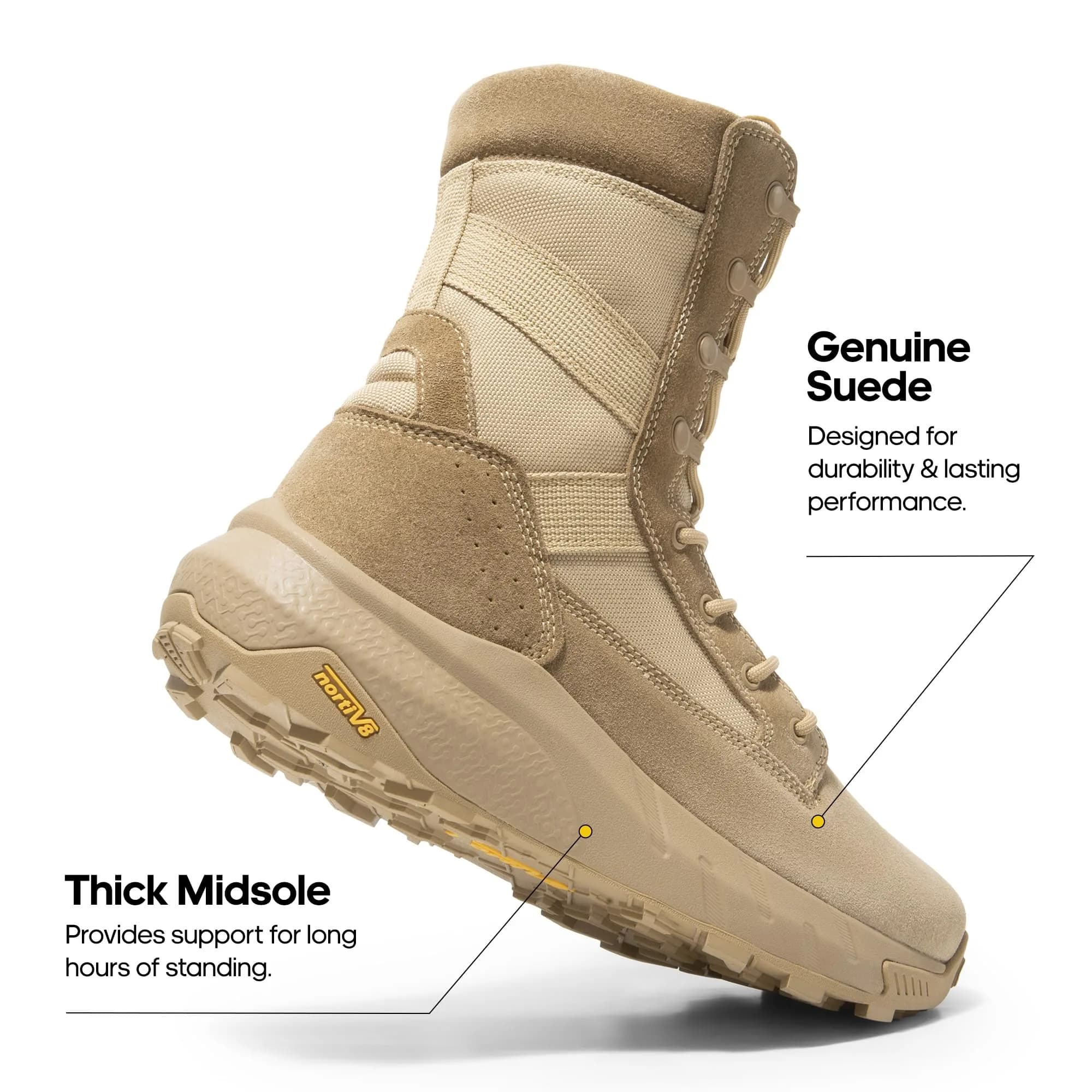 NORTIV 8 Men's Sand Tactical Military Work Boots 14W (39.6cm Calf Circumference) | Lightweight & Cushioned Combat Footwear - view 5