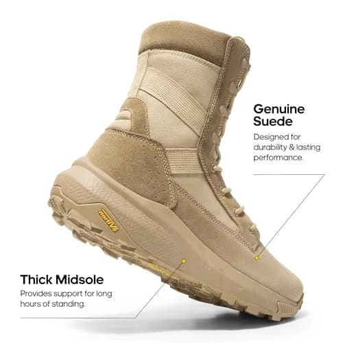 NORTIV 8 Men's Sand Tactical Military Work Boots 14W (39.6cm Calf Circumference) | Lightweight & Cushioned Combat Footwear thumbnail 5