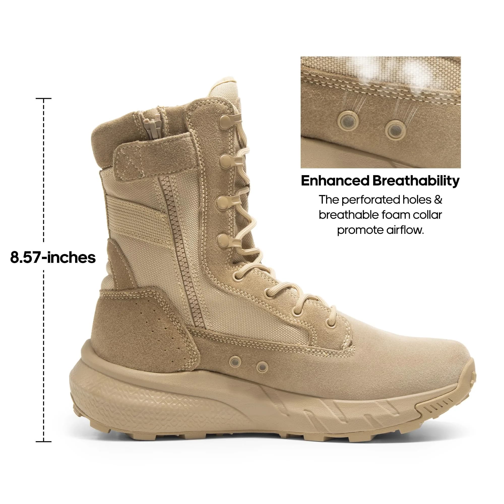 NORTIV 8 Men's Sand Tactical Military Work Boots 14W (39.6cm Calf Circumference) | Lightweight & Cushioned Combat Footwear - view 4