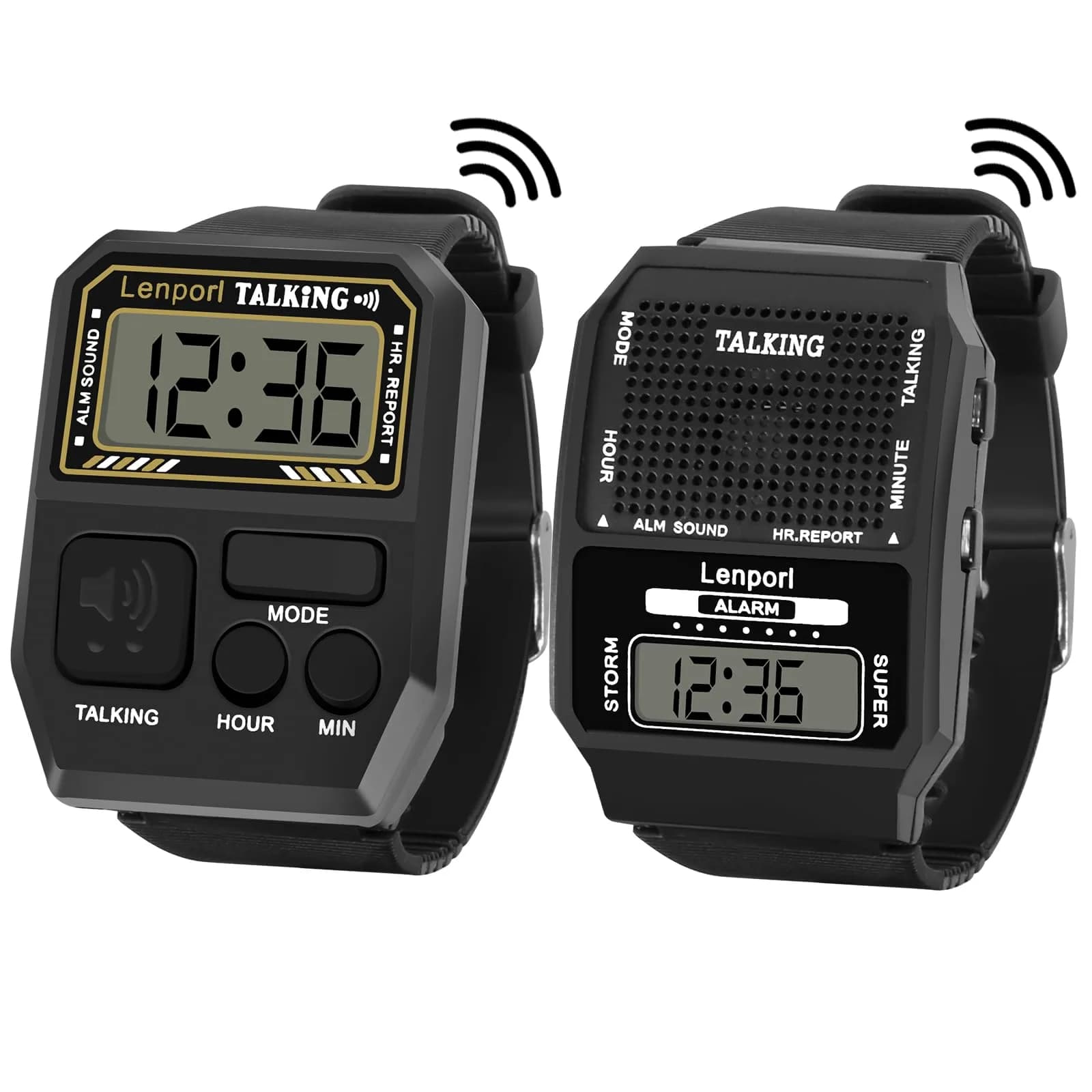 Lenporl Talking Watch 2 Pack, English Voice for Visually Impaired Adults | Large Dial, Easy Operation — Black