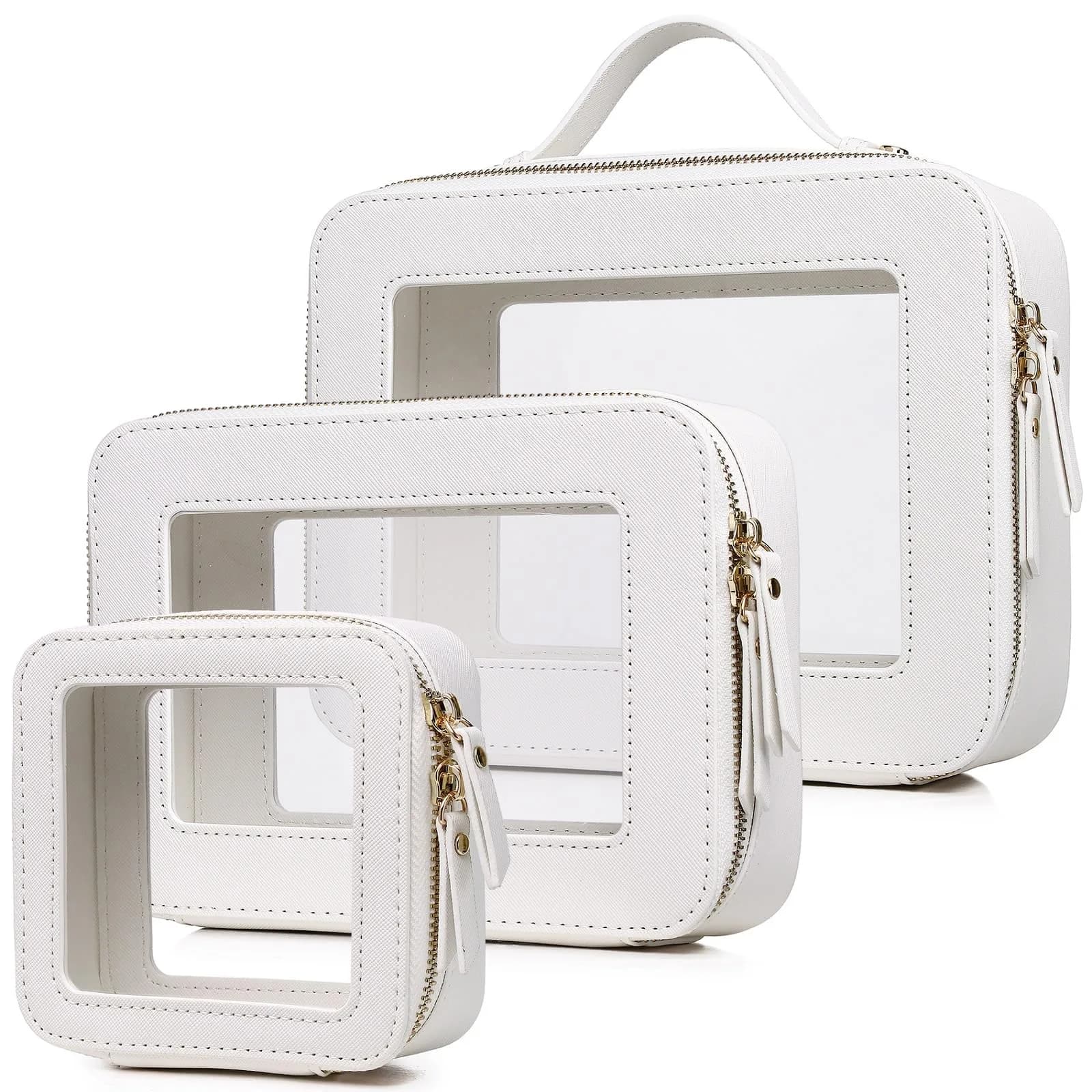 Pinkmik A5/White Clear Makeup Bag Set, L+M+MINI (3-Piece) | TSA Approved Travel Cosmetic Case - main product image