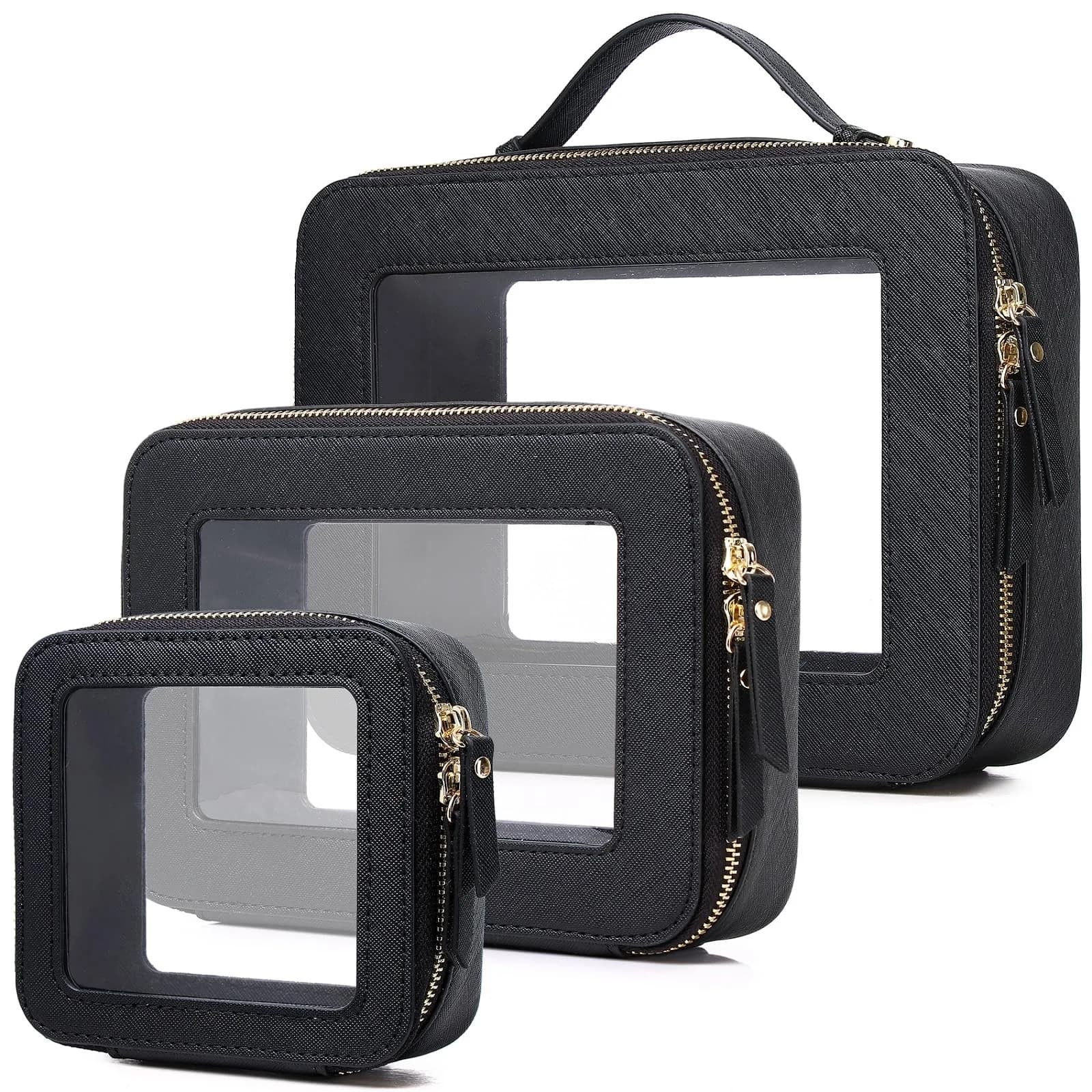 Pinkmik A5/Black Clear Makeup Bag Set, L+M+MINI (3-Piece) | TSA Approved Travel Cosmetic Case - main product image