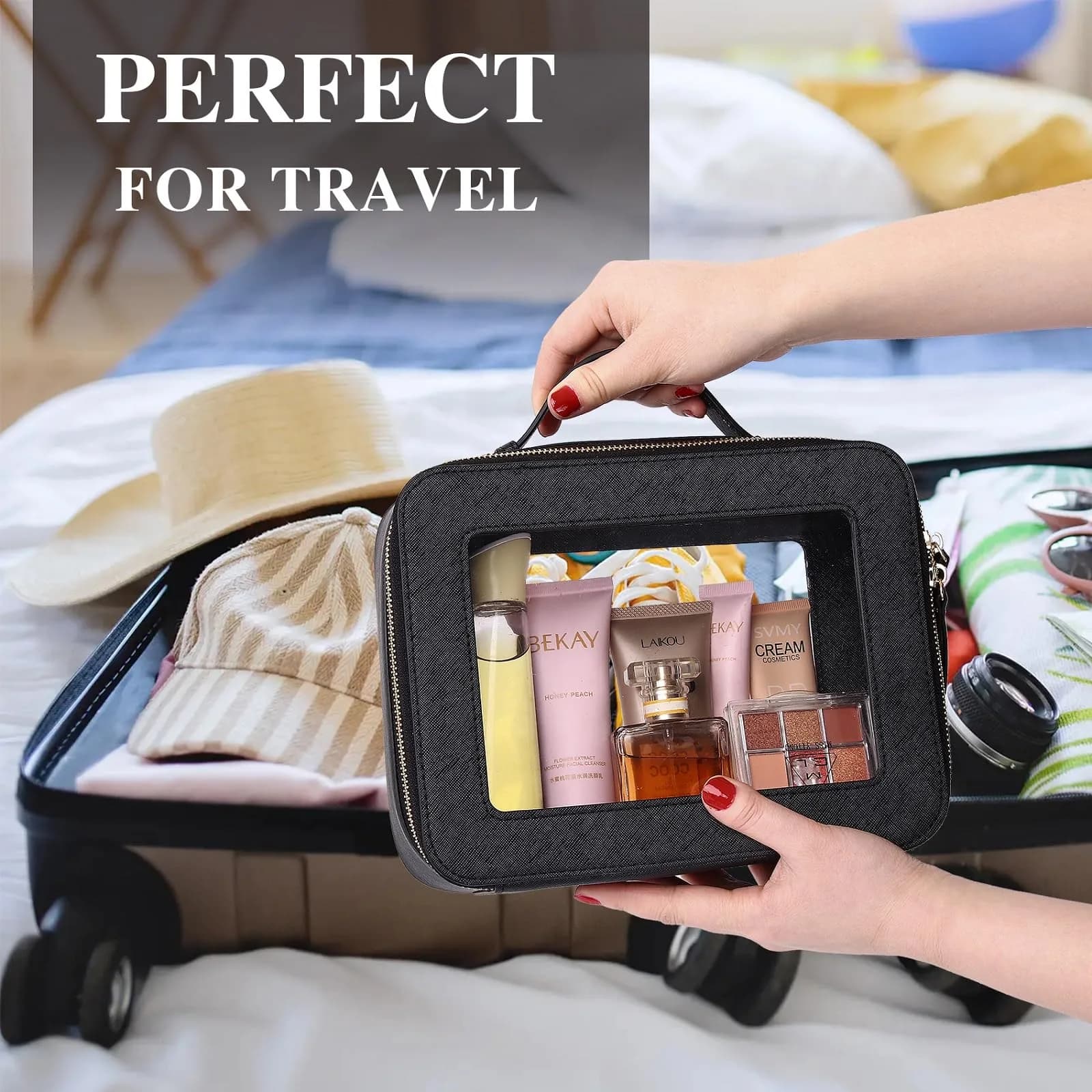 Pinkmik A5/Black Clear Makeup Bag Set, L+M+MINI (3-Piece) | TSA Approved Travel Cosmetic Case - view 4