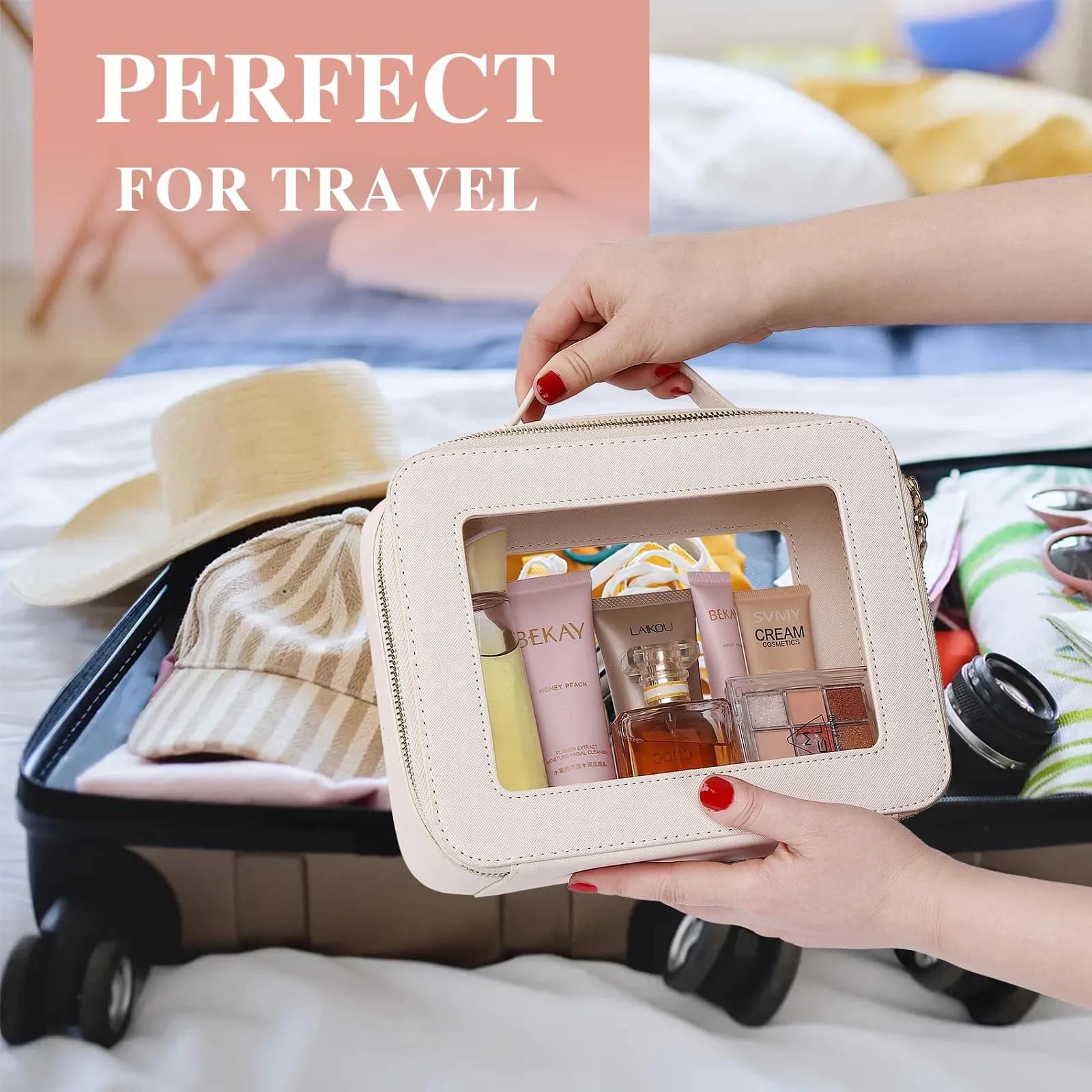 Pinkmik A5/Beige Clear Makeup Bag Set, L+M+MINI (3-Piece) | TSA Approved Travel Cosmetic Case - view 4