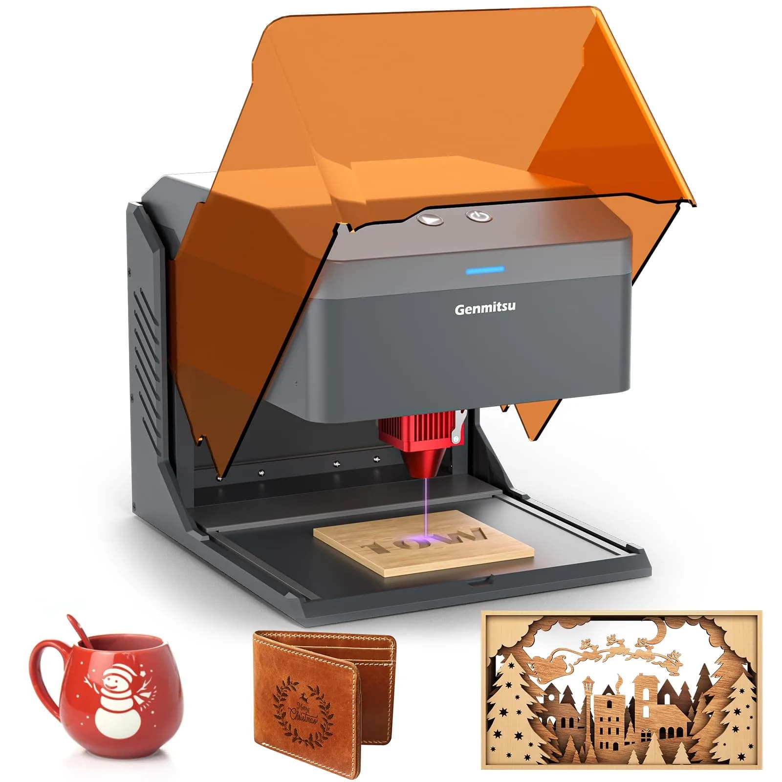 Genmitsu Kiosk 10W Laser Engraver & Cutter with Enclosure | 100x100mm Work Area, 12000mm/min Speed, 0.01mm Precision — 10W