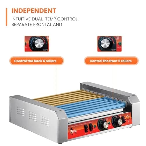 Vexon 1700W Hot Dog Rollers | 30 Hot Dog Capacity, Stainless Steel, Dual Temp Control, LED Light, Detachable Drip Tray thumbnail 2