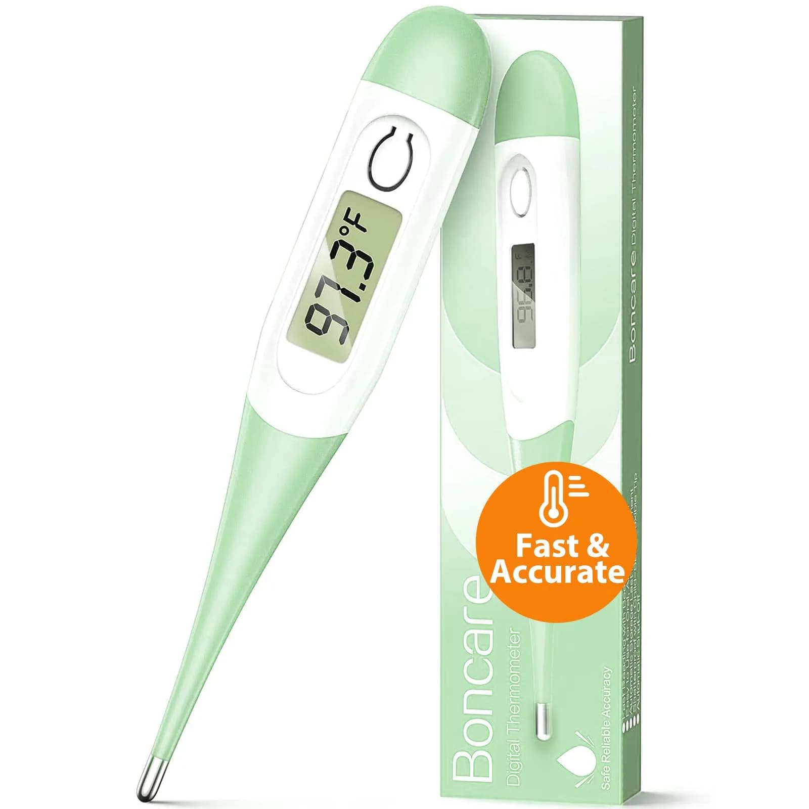 Boncare Digital Thermometer for Adults, Kids & Babies, Yellow | 10-Second Reading, Waterproof Tip — Light Green