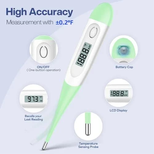 Boncare Digital Thermometer for Adults, Kids & Babies, Light Green | Accurate & Safe Oral and Rectal Thermometer with 10-Second Reading and Fever Alarm thumbnail 3