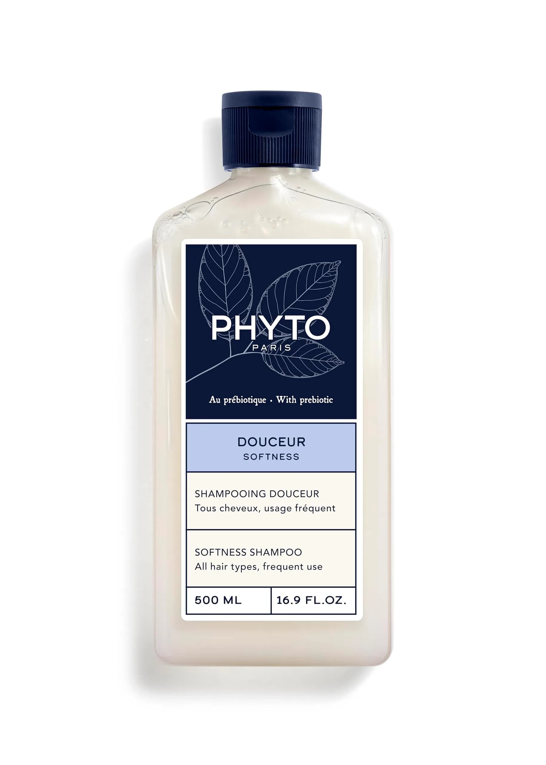 PHYTO Softness Gentle Shampoo 16.9 Fl Oz | Prebiotic & Scalp-Respecting Daily Cleanser — Clear