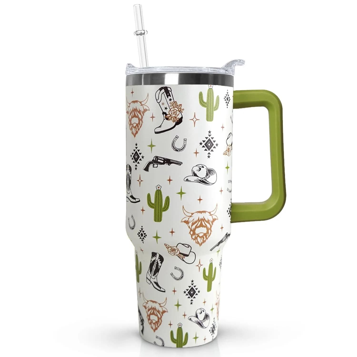 Ceovfoi 40 Oz Western Tumbler With Handle, Cow Skull Coffee Travel Mug Cup Water Bottle, 1183ml (40 Fl Oz) | Insulated Stainless Steel — Western